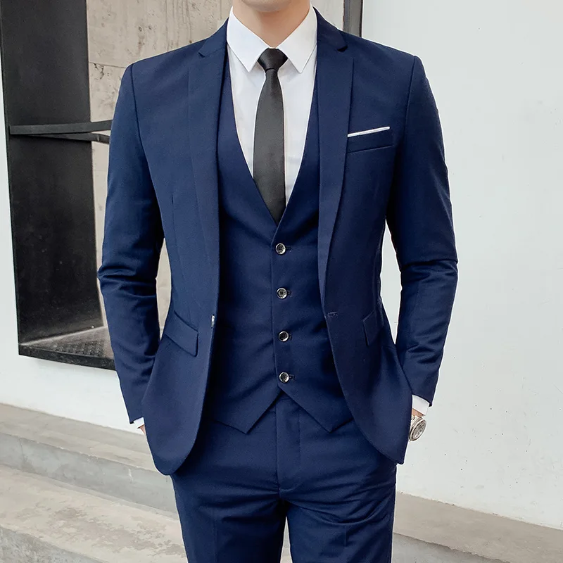 (Jacket + Pants + Tie) Luxury Men's Wedding Suit Male Trailblazer Slim Fit Suit Business Casual Formal Party Classic 4 Colors