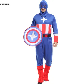 

Man Halloween Captain America Costumes Adult Steve Rogers Cosplay Carnival Purim Masquerade Movie Super hero Role play dress