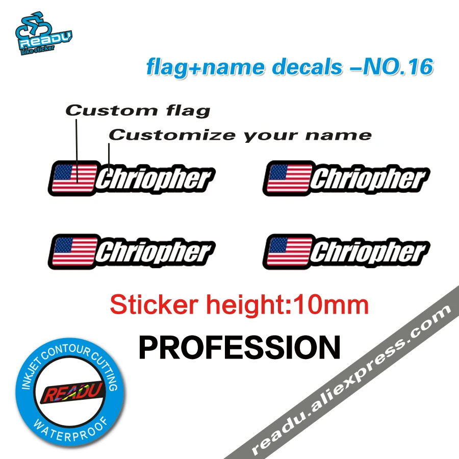 Flag and name sticker mountain bike frame logo personal name decals custom rider ID sticker NO.16