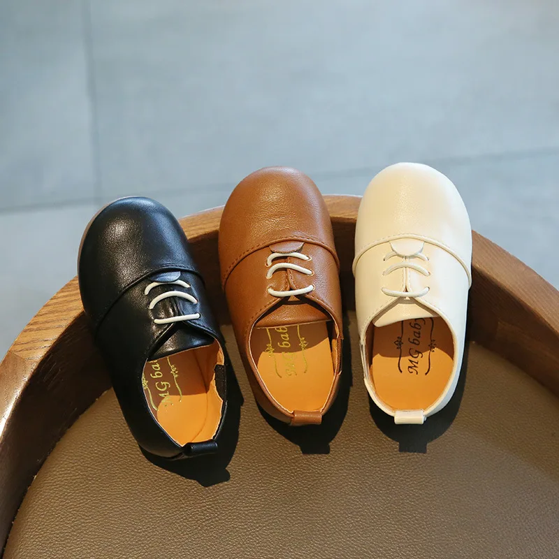 2021 New Spring Children Casual Shoes White Dress Shoes Girls Boys Soft Bottom Black Brown Kids Leather Shoes Slip On E02133