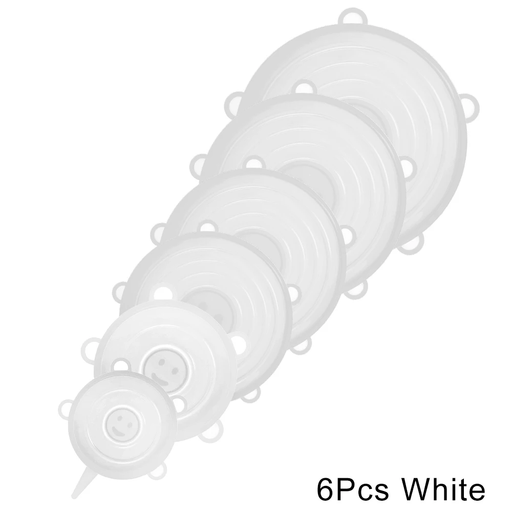 white-6pcs 6-шт силиконовый чехол для кухни многоразовый высокотемпературный холодильник для хранения продуктов в различных размерах контейнеров - Цвет: white-6pcs