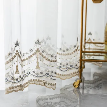 

Green Leaf Embroidery Tulle Curtains for Living Room Bedroom Kitchen Modern Sheer Fabric Bay Window Home Decor ZH453Y