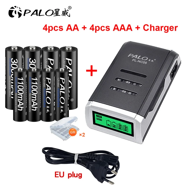 PALO – piles rechargeables AA, 3000mAh, Ni-MH, AA, avec chargeur LCD, pour  piles 1.2v, ni-cd, Ni-MH, AAA - AliExpress