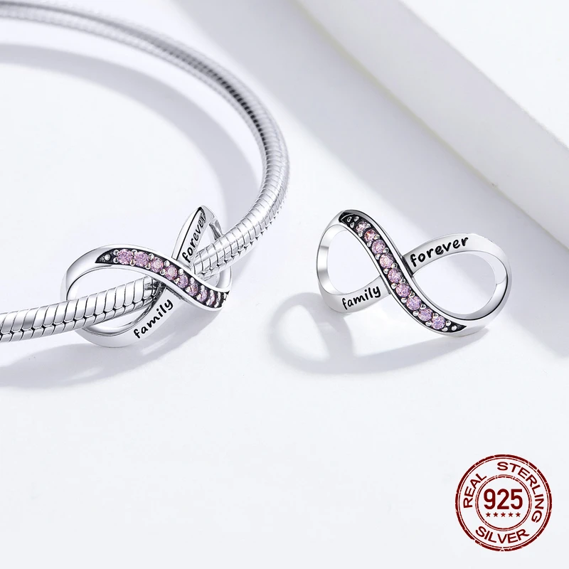 Новинка, циркониевые бусины infinite love, подходят к оригинальному браслету Pandora, шарм, Стерлинговое Серебро 925 пробы, ювелирные изделия для девушек, подарок, подвеска для изготовления