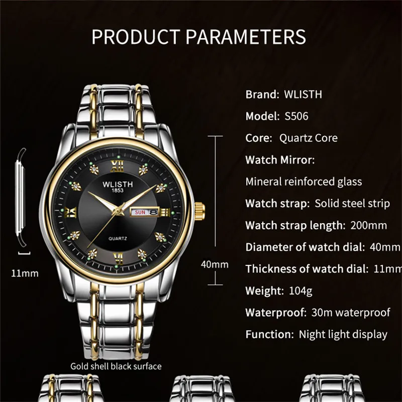 Мужские часы Топ бренд кварцевые WLISTH мужские наручные водонепроницаемые из