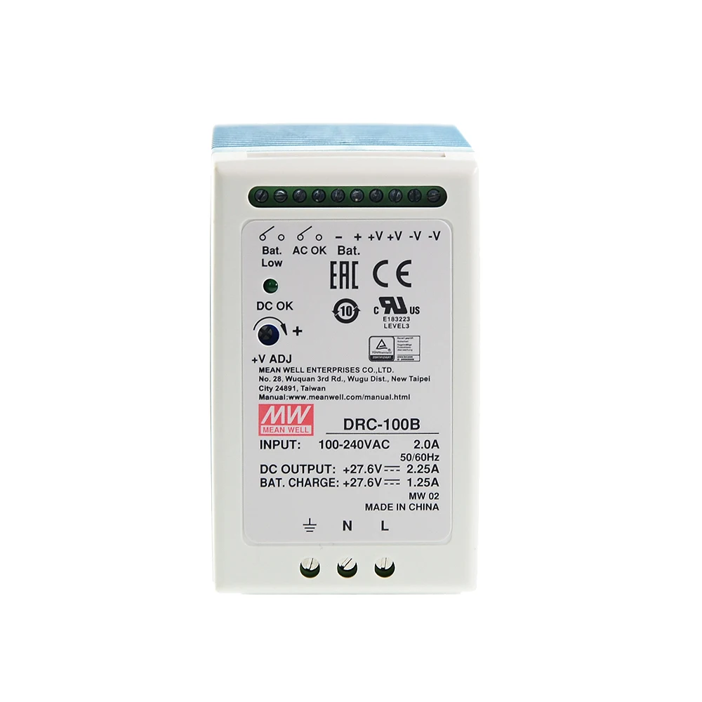 

Original Mean Well DRC-100B meanwell 27.6V DIN Rail Security Power Supply 96.6W Single Output with Battery Charger UPS Function