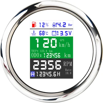

Digital GPS Speedometer 6 in 1 Multi-functional Gauge Tachometer Fuel Level Water Temp 0-10 Bar Oil Pressure With Alarm 9-32V