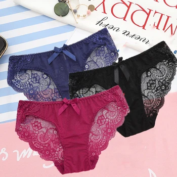 

Women's Lace Panties Fashion Bow Floral Panty Girls Underwear Plus Size XL Mid-rise Pants Woman Lingerie Women's Sexy Panties