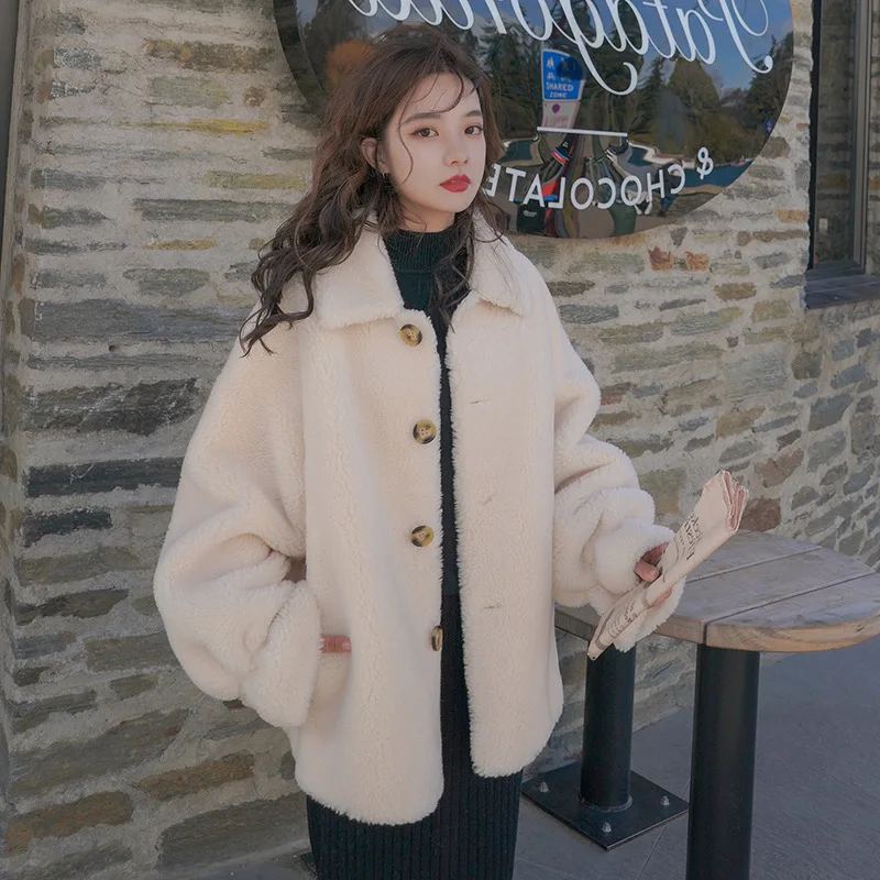 

Photo Shoot Lambs Wool Coat Women's Autumn And Winter 2019 New Style Korean-style Furry ke li rong Versatile Thick Fur Fashion