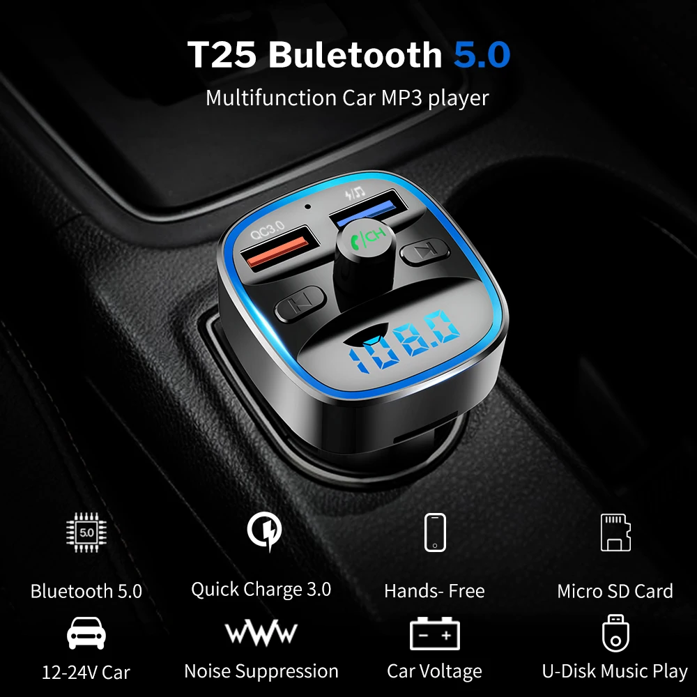 Fm-передатчик Bluetooth 5,0 автомобильный модулятор беспроводной комплект громкой связи Авто Аудио MP3 плеер Быстрая зарядка QC3.0 двойной USB зарядное устройство