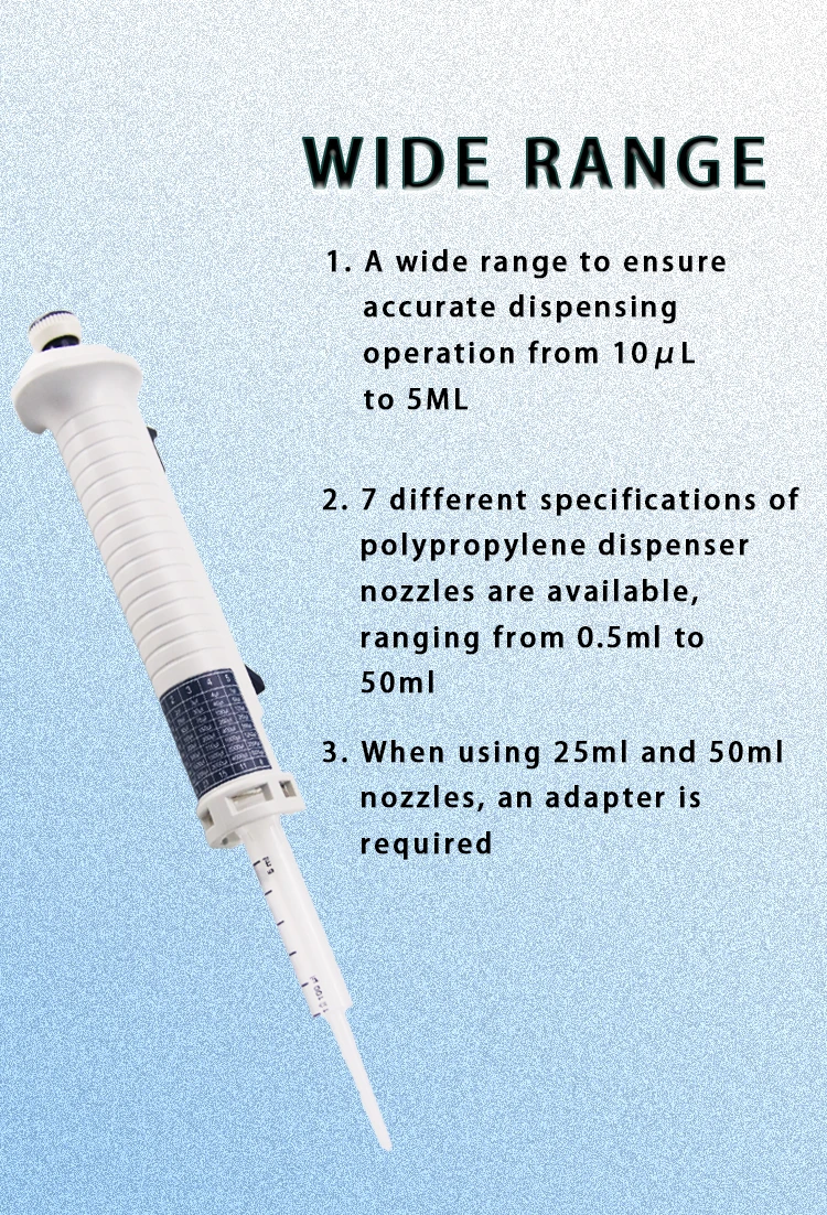 IKEME Lab Pipettor StepMate Continuous Dispensing Pipette Continuous Dispenser Adjustable Manual Dispenser With Tip 5ml Pipette