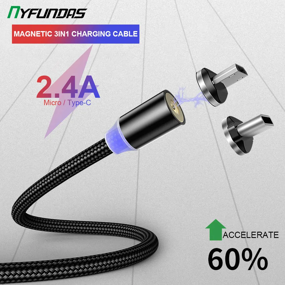 Магнитный usb кабель для быстрой зарядки Type C зарядный Micro USB Android мобильный телефон
