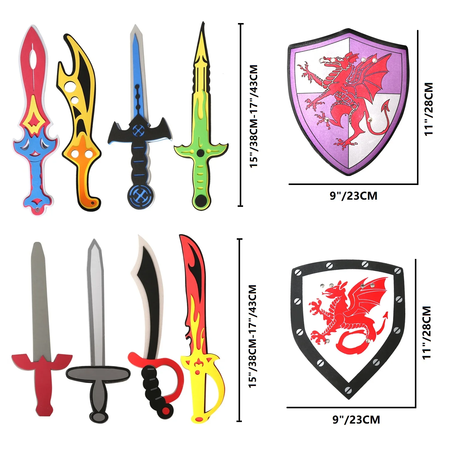 Espadas de Brinquedo Esportes ao ar Conjunto para Crianças Sortidas Espuma Espada Escudo Conjunto Simulação Cosplay Guerreiro Armas Livre Brinquedos 10 Pçs Eva 5 Espadas de brinquedo