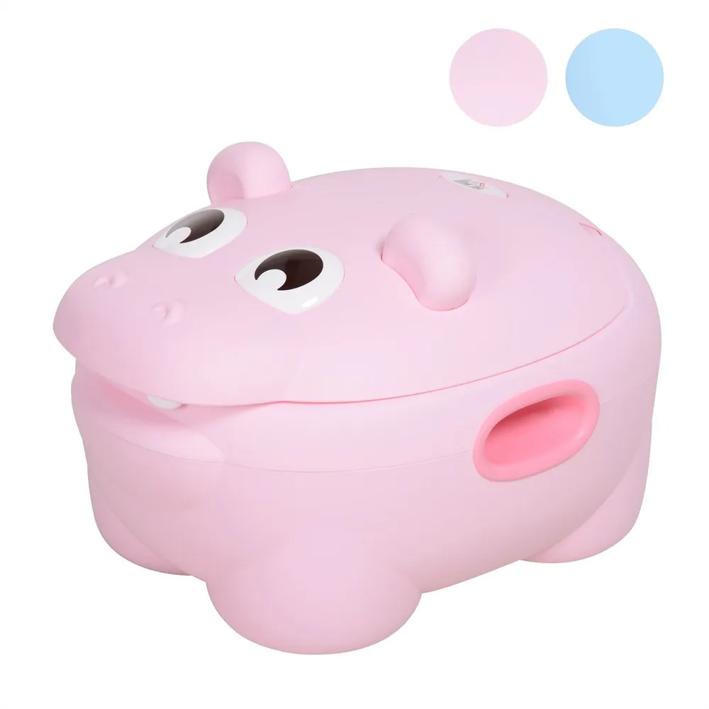 HOMCOM Orinal Infantil Extraíble 2 en 1 con Forma de Hipopótamo con Asas Aprender Entrenamiento 25 kg Indorno 40x30x23cm Color