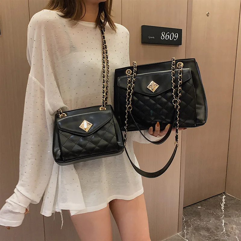 

Rhombus Shoulder Large Bag (Large Small) Women's 2019 New Style Large Capacity Handbag Graceful Shoulder Large Bag