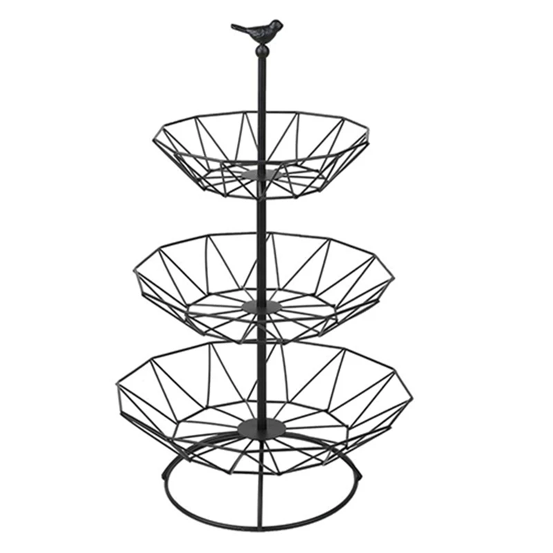 Столешница держатель для фруктовой корзины декоративная настольная подставка идеально подходит для овощей, закусок, предметов домашнего обихода, 3 уровня черного цвета