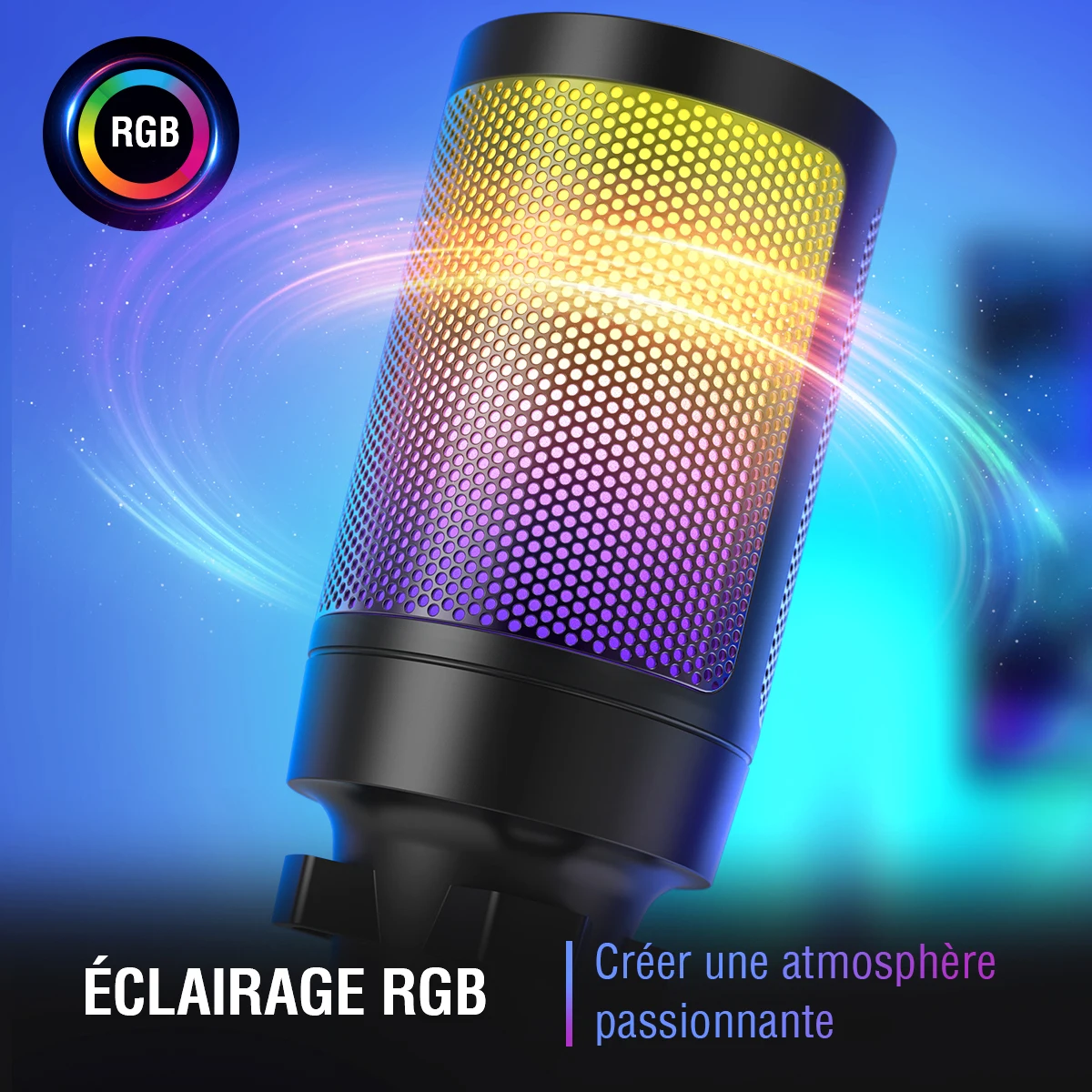 fifine USB コンデンサーマイク-A6V USB Microphone with Volume Dial, Mute Button & RGB for PC