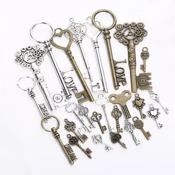 

40Pcs Antique Vintage Old Look Mix Skeleton Keys Tone Charms Pendants Alloy Jewelry Handmade DIY Crafts Accessories