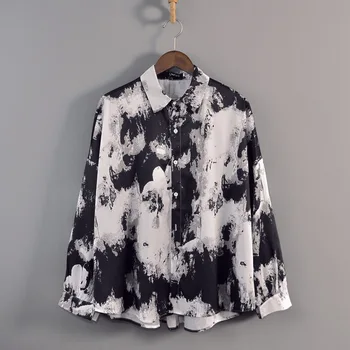 

#1684 Chiffon Shirt Men Long Sleeve Tie Dye Printed Shirts For Men Full Sleeves Asymmetrical Man Shirts Vintage Spring Summer