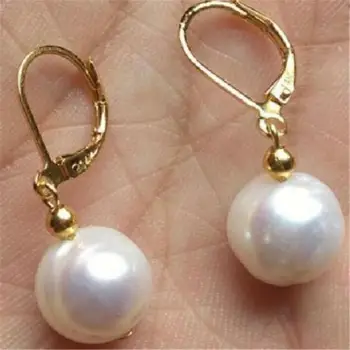 

11-13mm White Baroque Pearl Earrings 18k Hook Women Classic Jewelry TwoPin Mesmerizing AAA Luxury Fashion Earbob Cultured