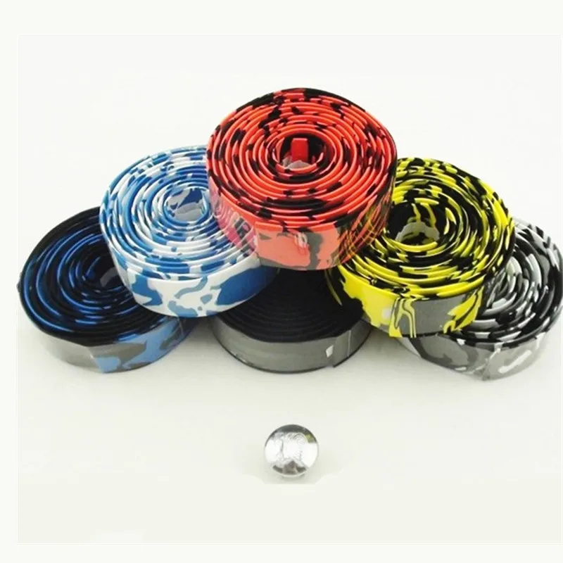

Hot Sell Mountain Road Bike Bicycle Handlebar tape Camouflage Cycling Handle Belt Cork Wrap with Bar Plugs Free shipping!