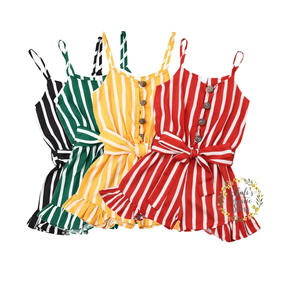 

3-8Years Kid Girls Striped Jumpsuit Summer Girls Sleeveless Overalls Playsuit Children Costumes Red Black Blue