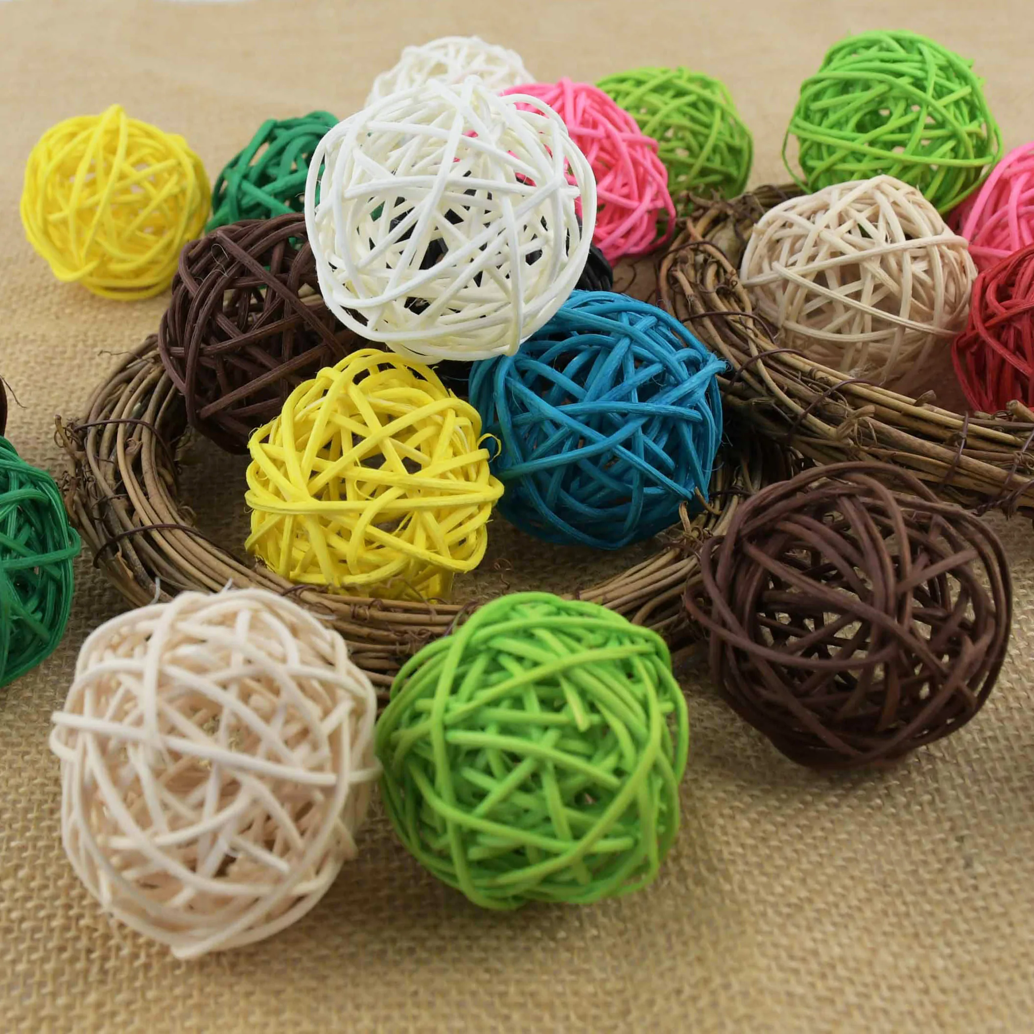 3/5cm Artificial Straw Colorful Rattan Ball Christmas Wedding Home Party Decoration DIY Curatain Hanging Accessories Kids Toys