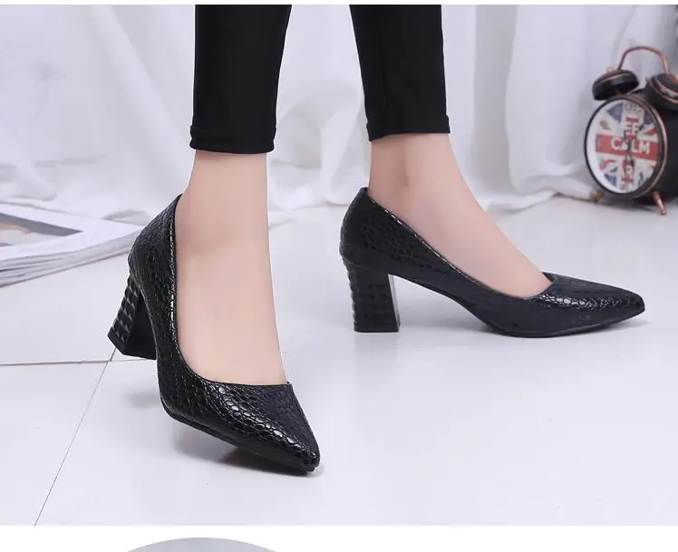 Women High Heels Luxury Female Office Pumps Point Toe Ladies Dress Party Thick heel Shoes White Black Fashion New Large Size