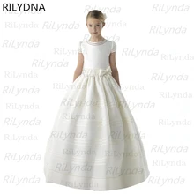 Weiß Spitze Mädchen Kleider Bodenlangen Erstkommunion Kleid Prinzessin Kleid