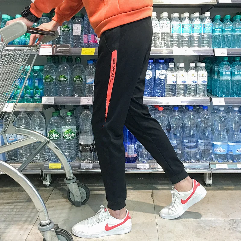 

Men's 2018 New Style Slim Fit Capri Pants Casual Skinny Pants Korean-style Fashion Black Sweatpants Beam Leg Men's Trousers Stud