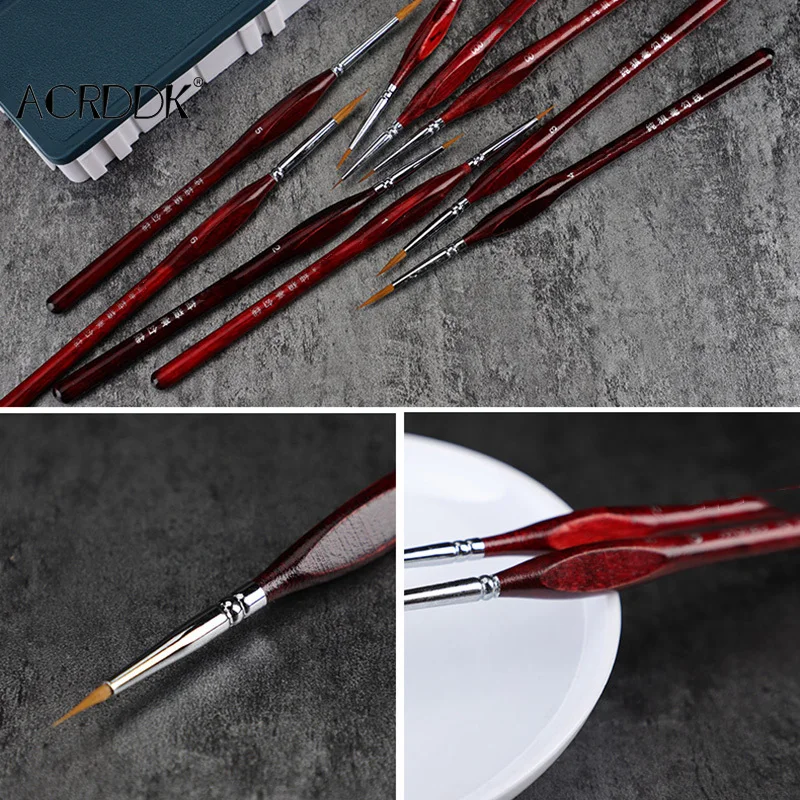 9Pcs/Set Miniature Paint Brush Kit Professional Sable Hair Fine Detail Art Model Tools FL 4