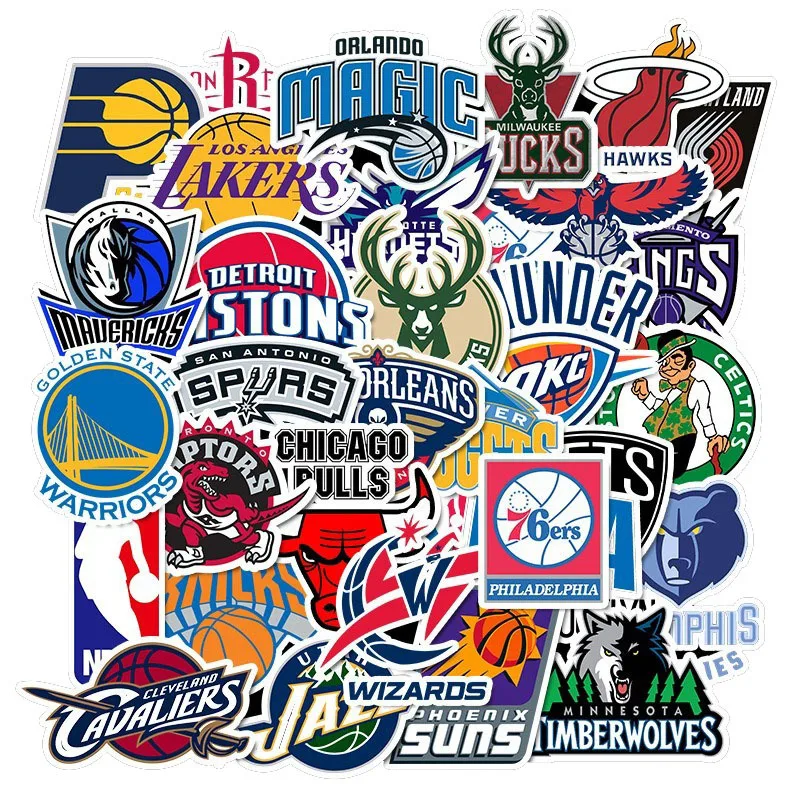

32PCS Basketball Team Logo Sticker Waterproof Luggage Skateboard Motorcycle Laptop Phone Home Room Decoration Wall Decal Sticker