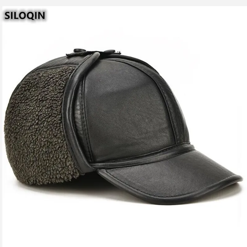 SILOQIN трендовая модная бейсболка из овчины для мужчин, утолщенная теплая шапка для защиты ушей, бархатная шапка из натуральной кожи, зимние шапки для папы