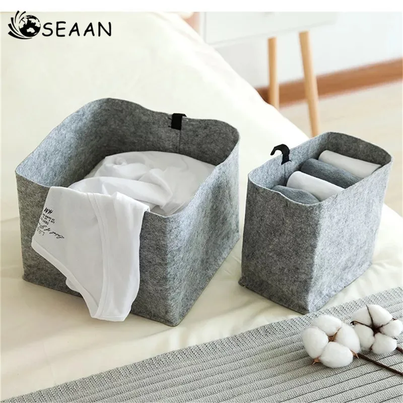

SEAAN Multi-Function Felt Cloth Folding Storage Basket Portable laundry Basket Large Capacity Cosmetics Toy Organizers