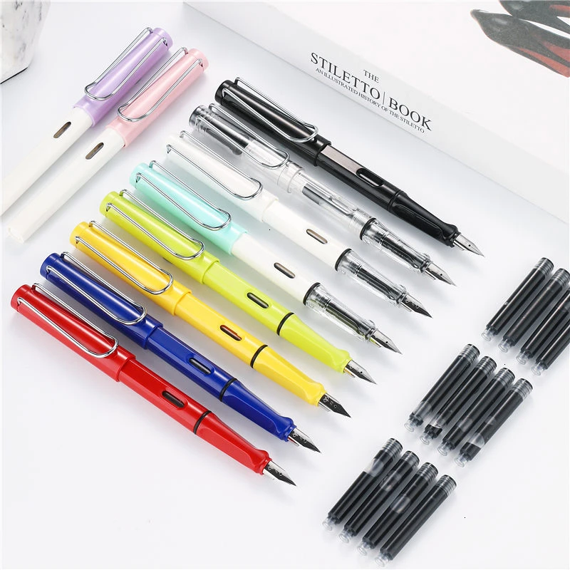 

0.38/0.5mm High Quality Colored Plastic Fountain Pen Ink Writing Calligraphy Pens Gift Office Stationary Supplies 03930