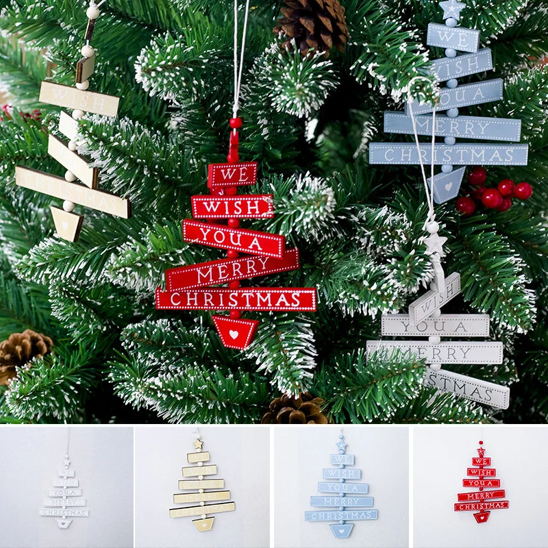 

1pc Creative wooden Christmas pendants Decoration Wood Mini Xmas Tree Pendant Ornaments Home Decor Blue/White/Red/Beige