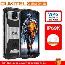 OUKITEL WP6 IP68 IP69K Waterproof Smartphone Android 9.0 10000mAh 6GB 128GB 6.3inch Octa Core Triple Camera 48MP 4G Mobile Phone