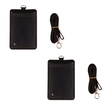 

2Pcs Badge Holders Leather Release Detachable Buckle Black Lanyard Strap for Men Women Keys 2-Sided PU Leather Vertical ID Cards