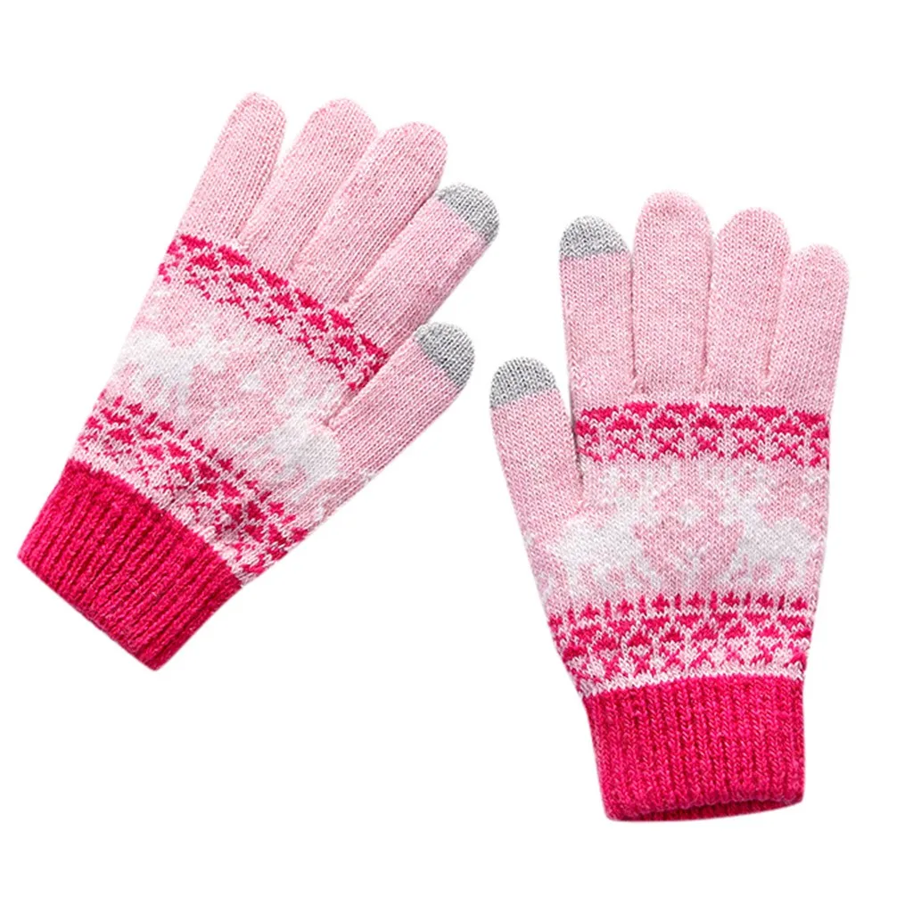 Versatilely высокое качество унисекс Зима сенсорный экран повседневные перчатки теплые плюс бархат утолщение верховой езды вязаные перчатки handschoenen - Цвет: pink