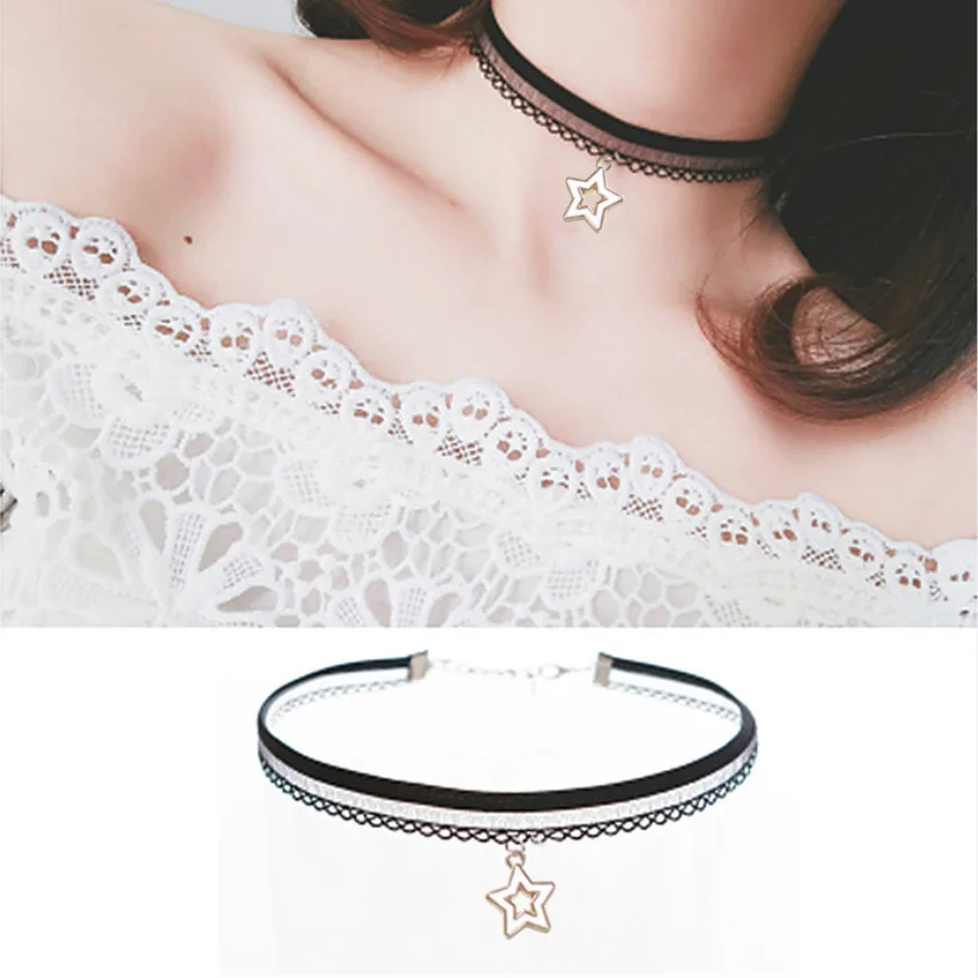 Handmade Velvet Lace Vintage Choker Necklace for Women Collar Torques Trendy Neck Jewelry Stretch Charm Gothic Punk Black Heart