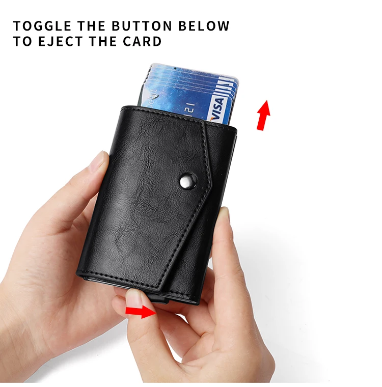 Aluminum Metal Pop up Credit Card Wallet 2021 New Fashion Men RFID NFC Protection Tri-fold PU Synthetic Vintage Smart  Wallet