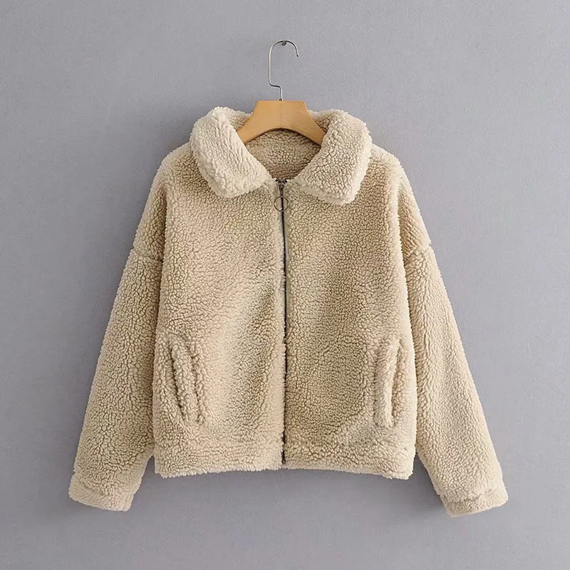 

Western Style WOMEN'S Dress 2019 Autumn And Winter New Style Loose-Fit Fold-down Collar Fleece Textured Jacket Women's