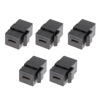 

5Pack Black USB-C Type-C Keystone Jacks Insert Connector Converter with Dust Cover Protector