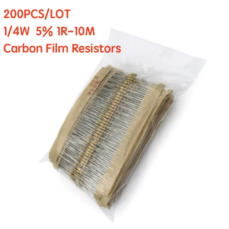 Carbon Film Resistors 200PCS 1/4W 5% 1R-10M ohm