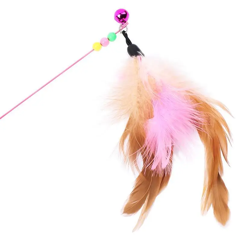 1Pc Cat Interactive Toy Stick Feather Wand With Small Bell Mouse Cage Toys Plastic Artificial Colorful Cat Teaser Toy Supplies