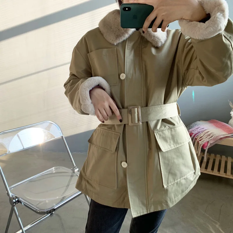 imitation rabbit trench coat ladies short han edition cultivate morality long-sleeved bind cotton-padded jacket | Женская одежда