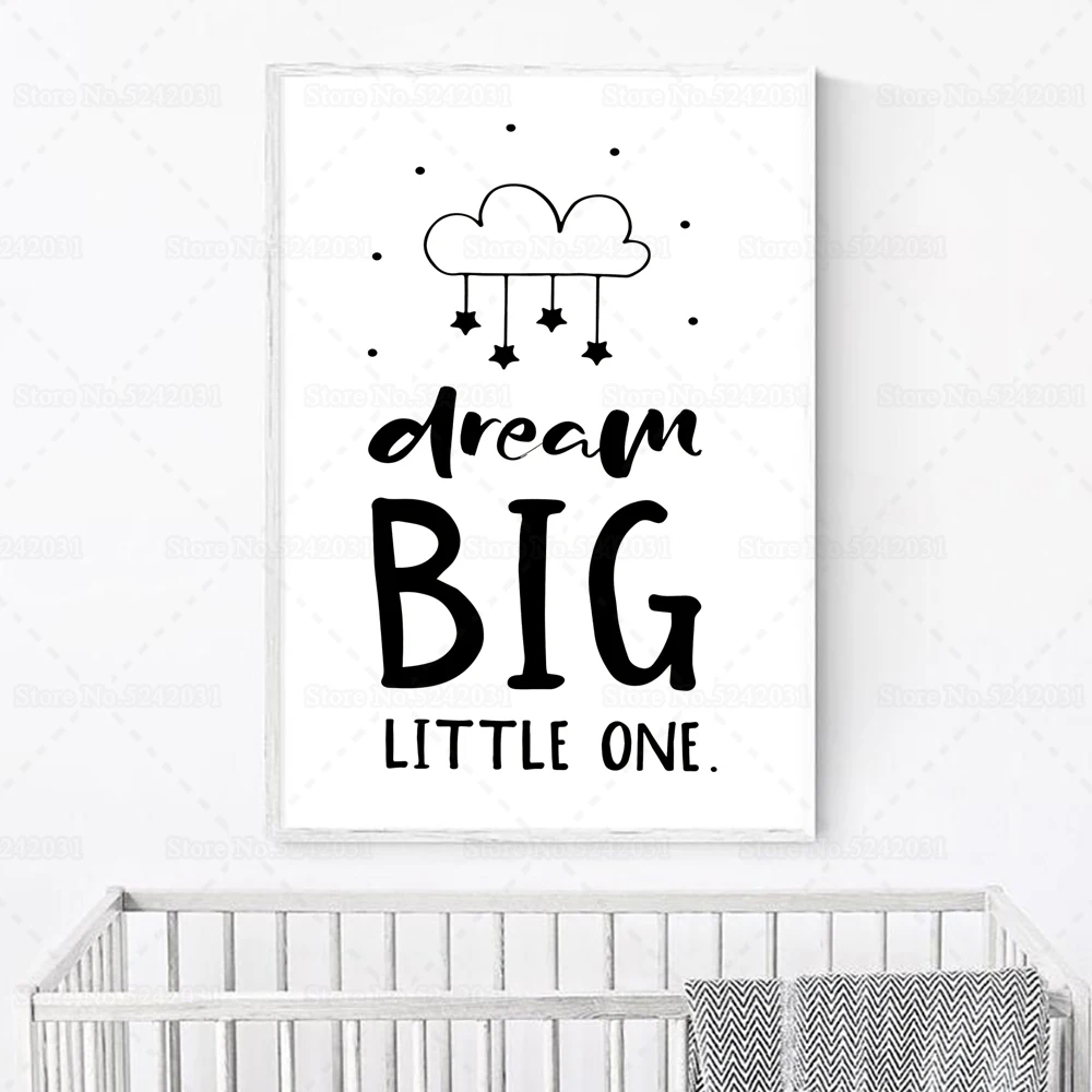 

Dream Big Little One Nursery Decor Dream Poster Canvas Painting for Kids Room Wall Art