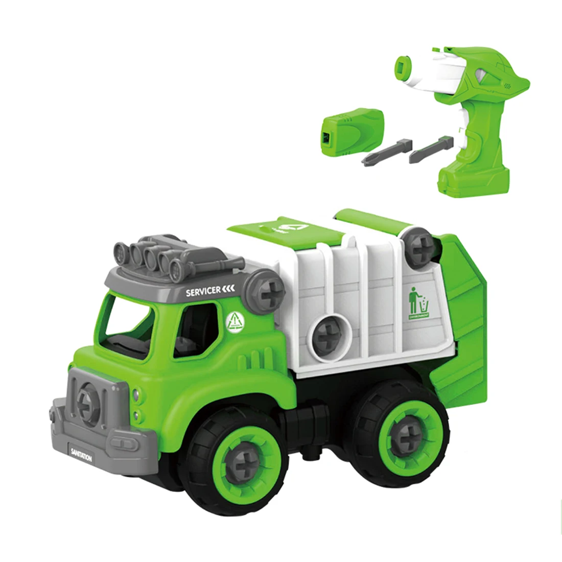 

NFSTRIKE 27Pcs Assembly Electric Remote Control Sanitation Vehicle DIY Truck Model Toy Nut Assembly Toy For Boys Kids