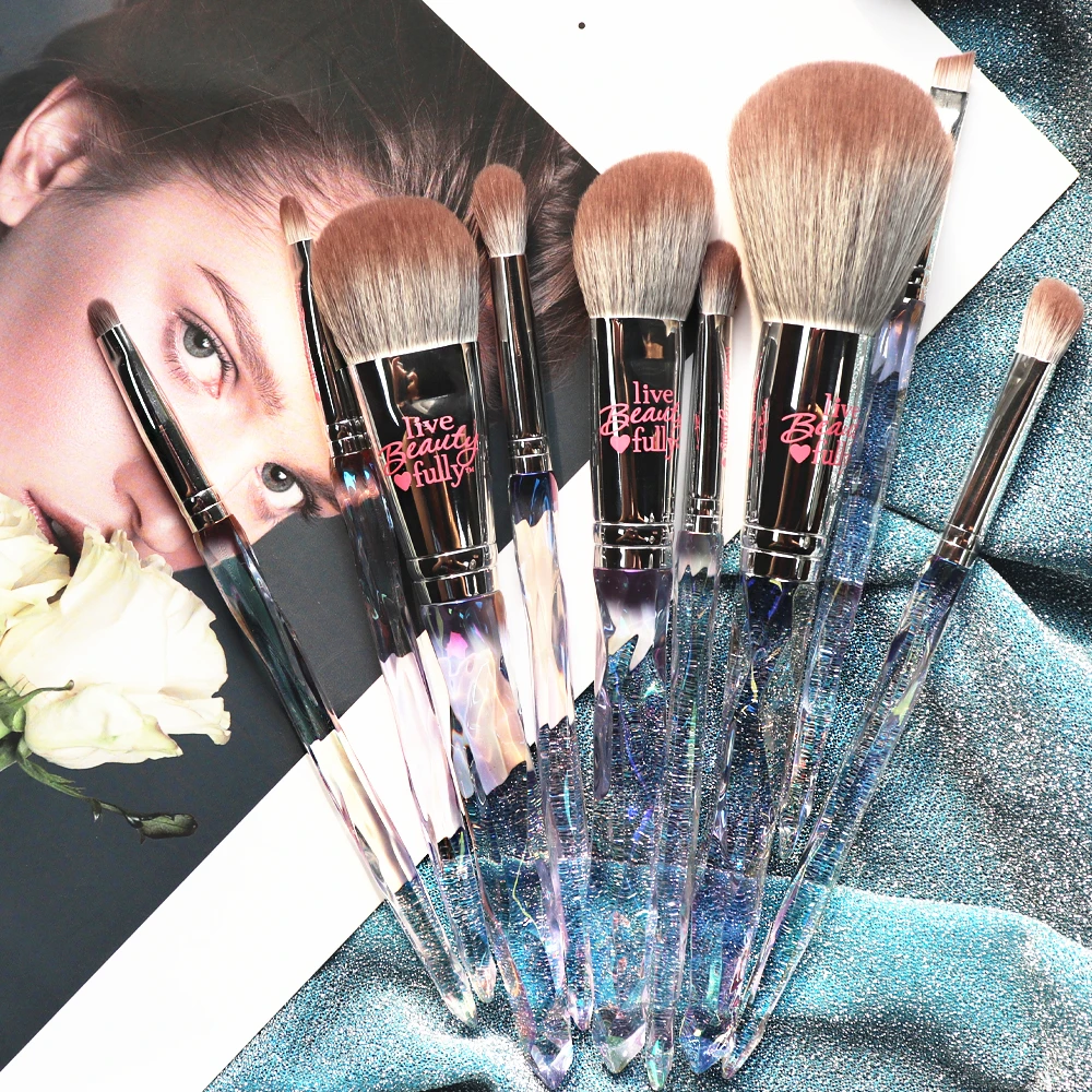 Live beauty полностью 9 шт. набор кистей для макияжа Алмазная лазерная ручка синтетических волос Радужный набор инструментов кистей
