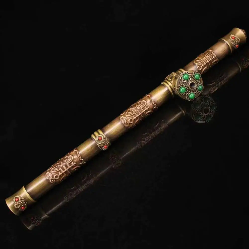 

Collection of old pure copper, hand-made gemstone inlaid large smoke gun/Cigarette rod